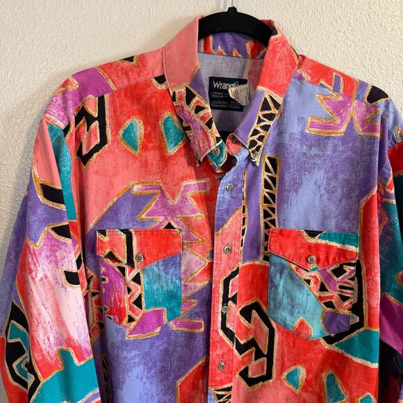 Wrangler Other - Wrangler Vintage 90s Long Sleeve Aztec Print Western Button Up Shirt Size